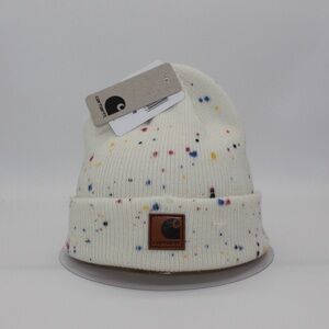 White Polka Dot Carhartt Beanie Leather Patch NWT New